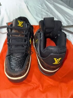 Louis Vuitton Black & Brown LV Accent Sneakers with Yellow Logo